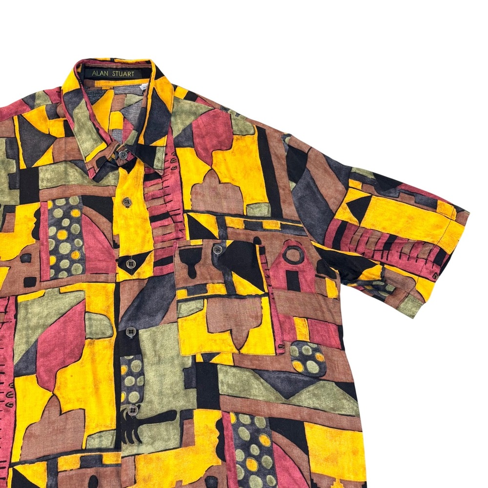 Vintage 90s Alan Stuart button up shirt men's large  Rayon Abstract Geometric